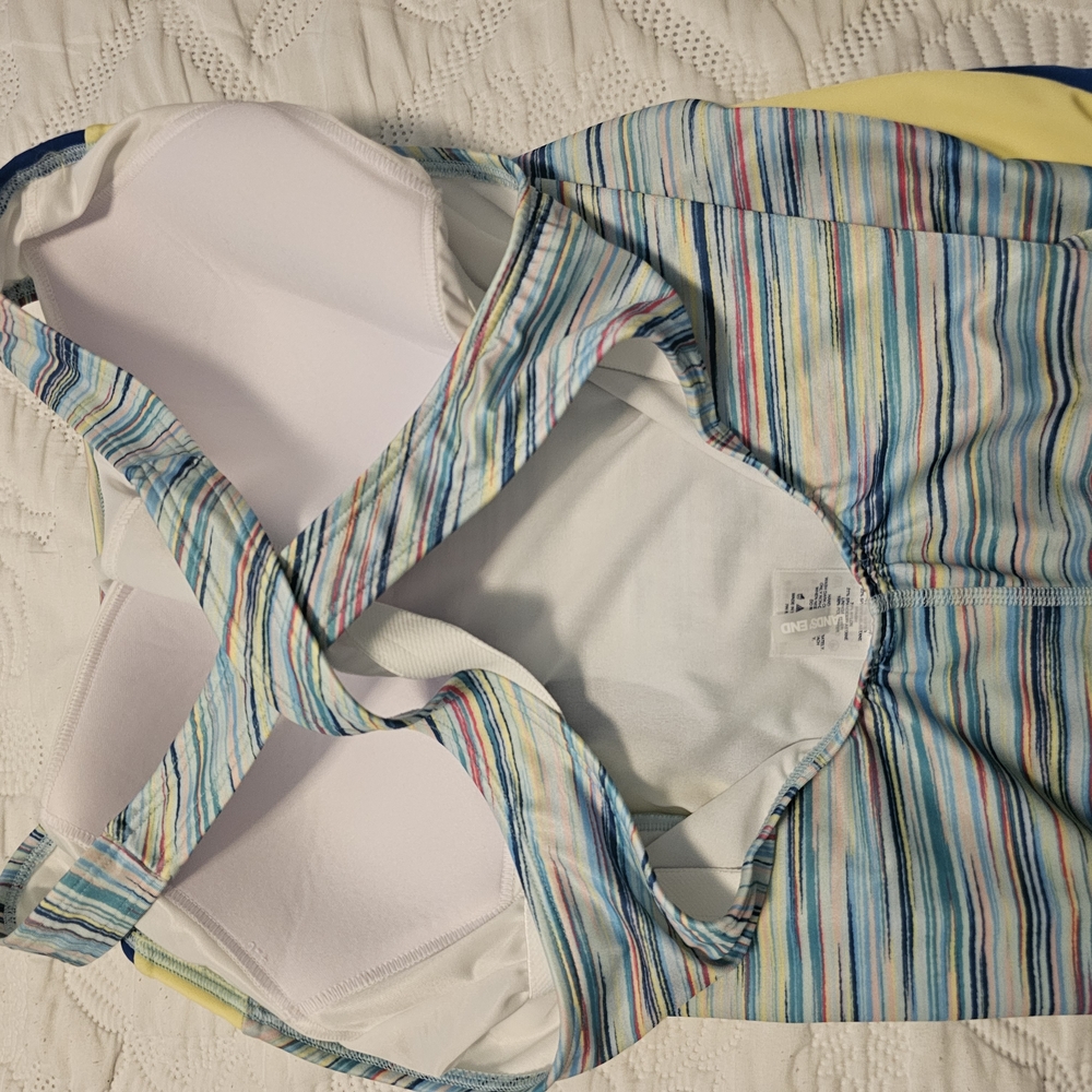 Lands' End Blue and Yellow One Piece Swimwear with Athletic Cut - Picture 3 of 4